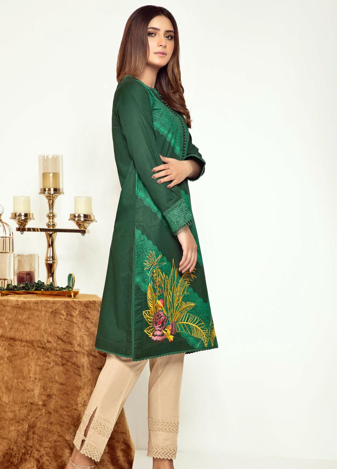 Kross Kulture Embroidered Cambric Stitched Kurtis KK21C KB-20745 DGR