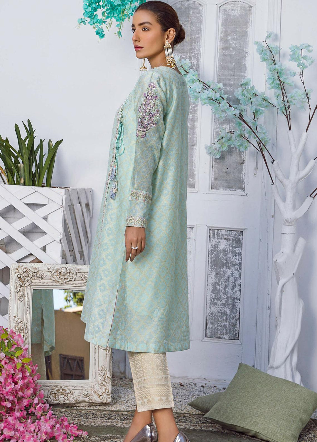 Kross Kulture Luxury Pret Embroidered Cotton Net Shirt KE-21123 Aqua