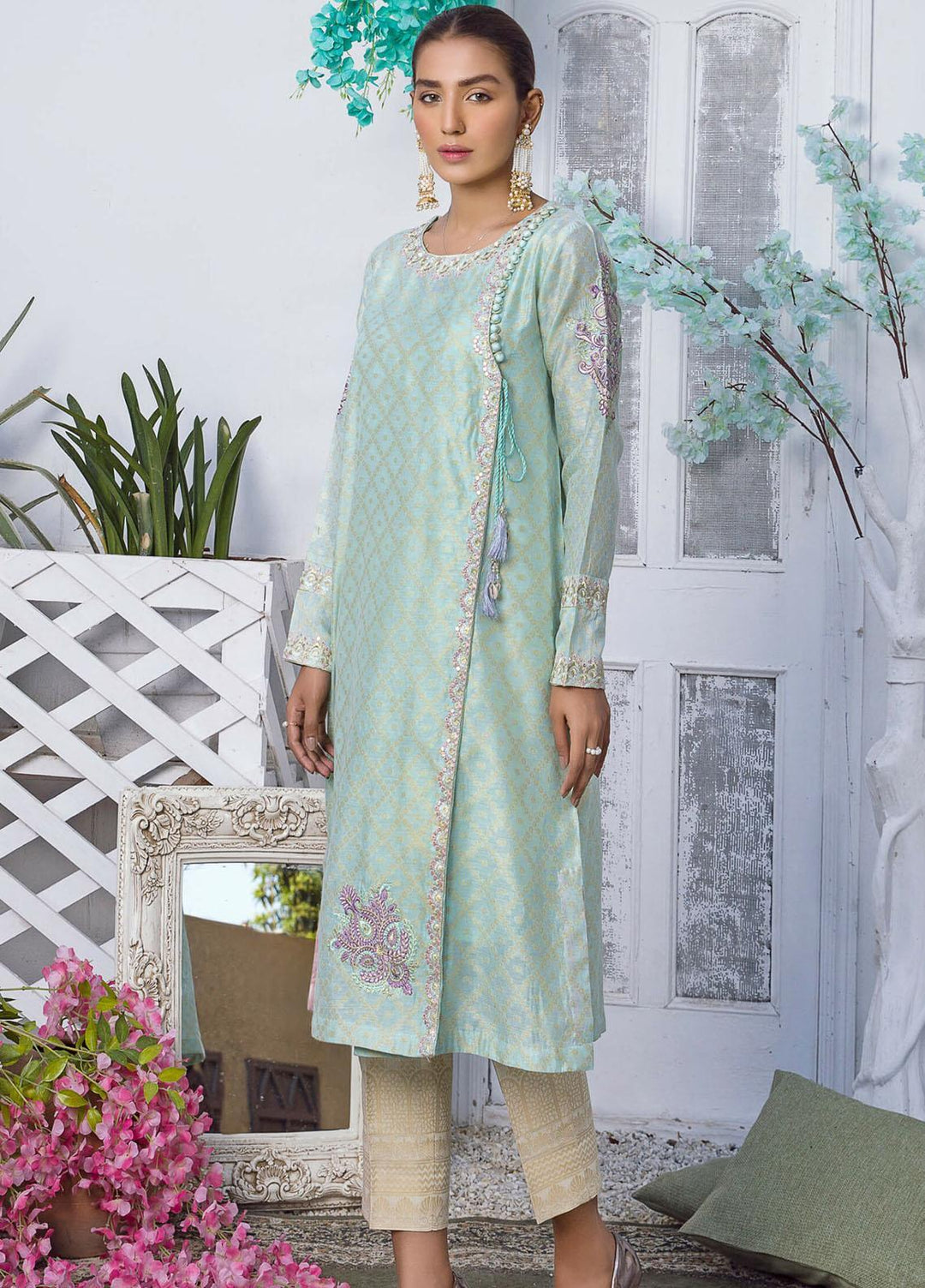 Kross Kulture Luxury Pret Embroidered Cotton Net Shirt KE-21123 Aqua