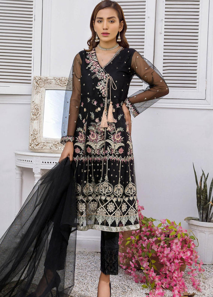 Kross Kulture Luxury Pret Embroidered Net 2 Piece Suit KLX-21242 Black