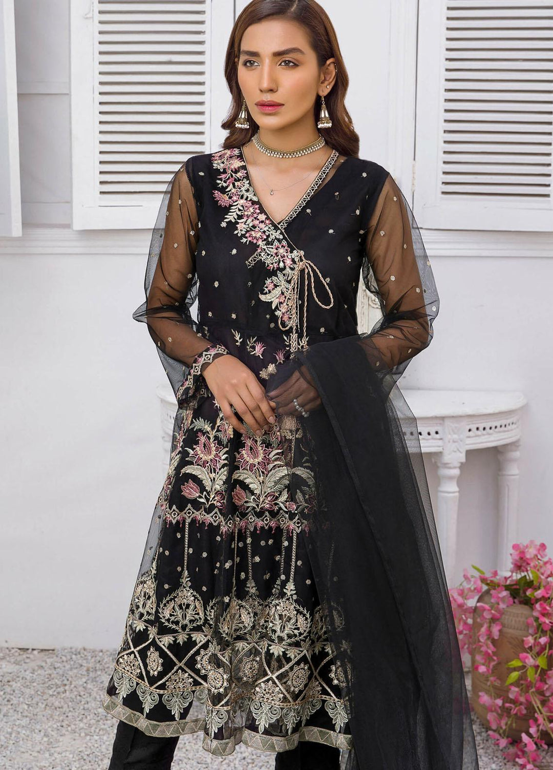 Kross Kulture Luxury Pret Embroidered Net 2 Piece Suit KLX-21242 Black