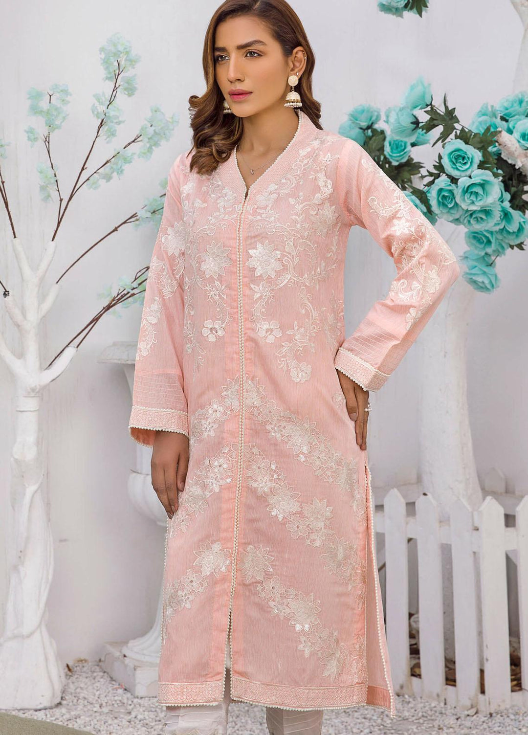 Kross Kulture Luxury Pret Embroidered Cotton Shirt KX-21178 Pink