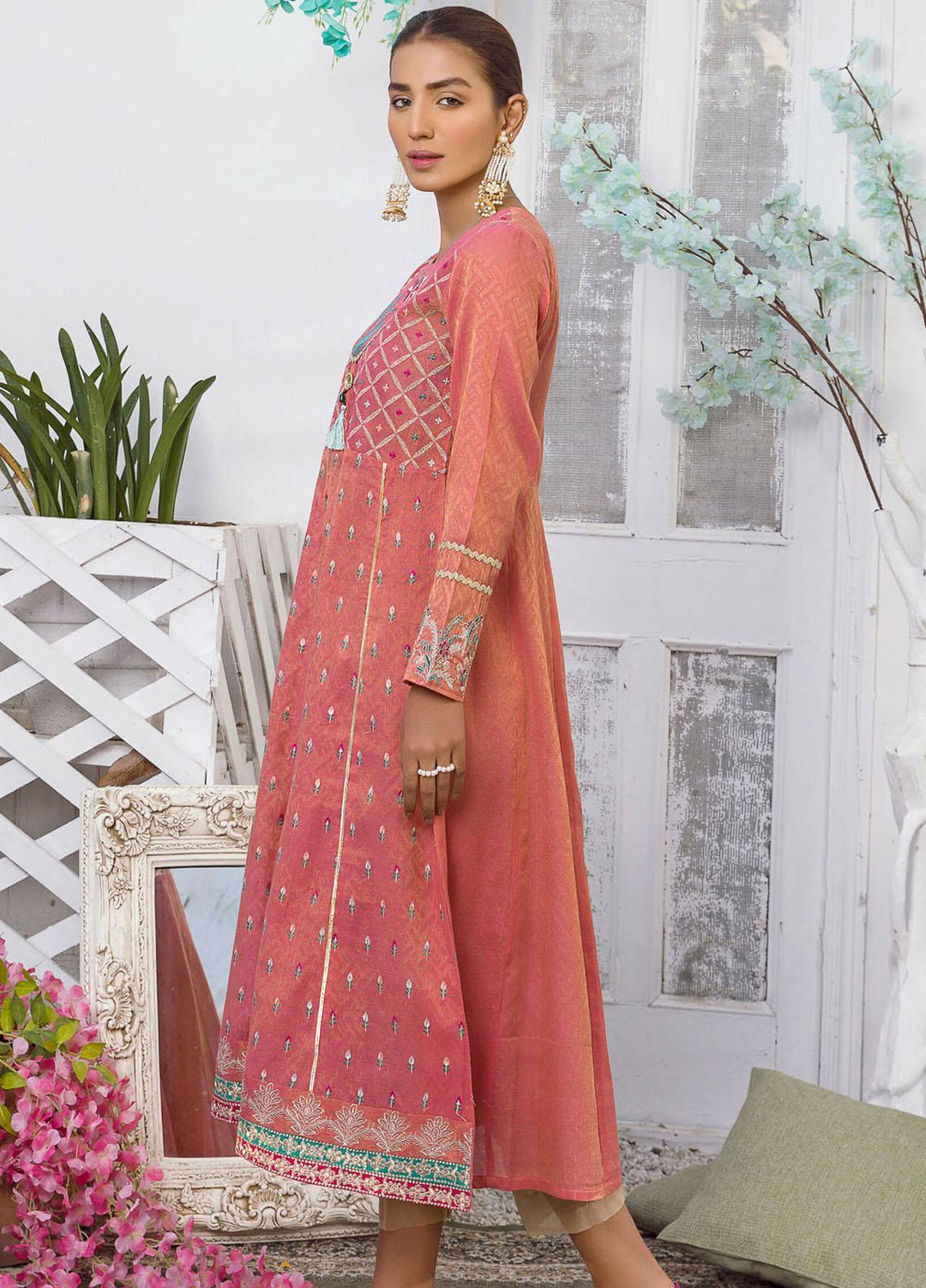 Kross Kulture Luxury Pret Embroidered Missouri Frock KX-21226 Peach