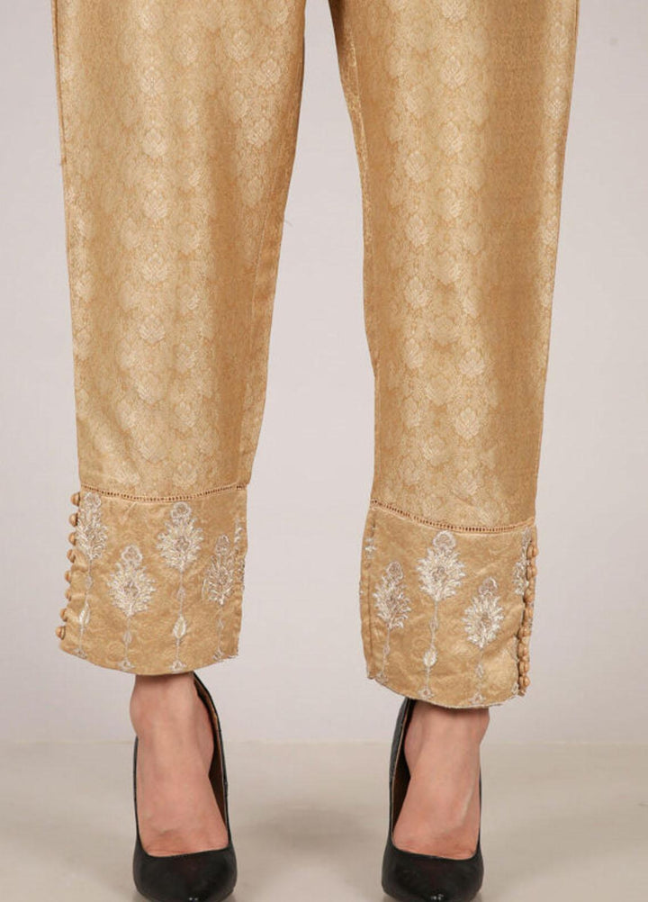 Kross Kulture Embroidered Jamawar Pret Trousers KTR-21823 B Beige
