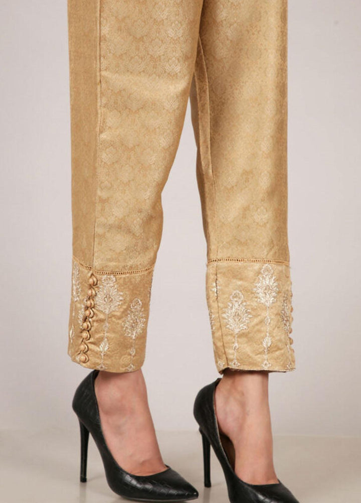 Kross Kulture Embroidered Jamawar Pret Trousers KTR-21823 B Beige