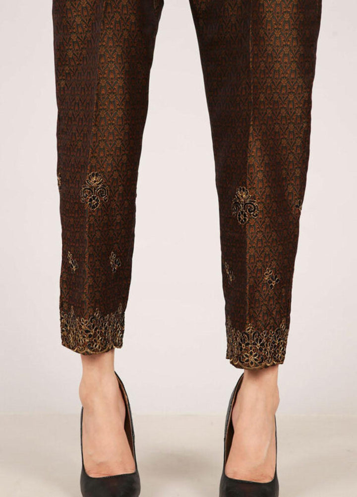 Kross Kulture Embroidered Jamawar Pret Trousers KTR-21824 B Dark Brown