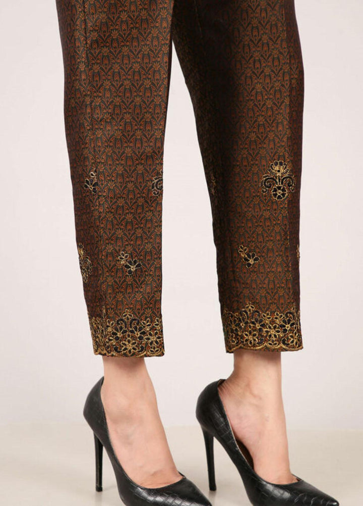 Kross Kulture Embroidered Jamawar Pret Trousers KTR-21824 B Dark Brown