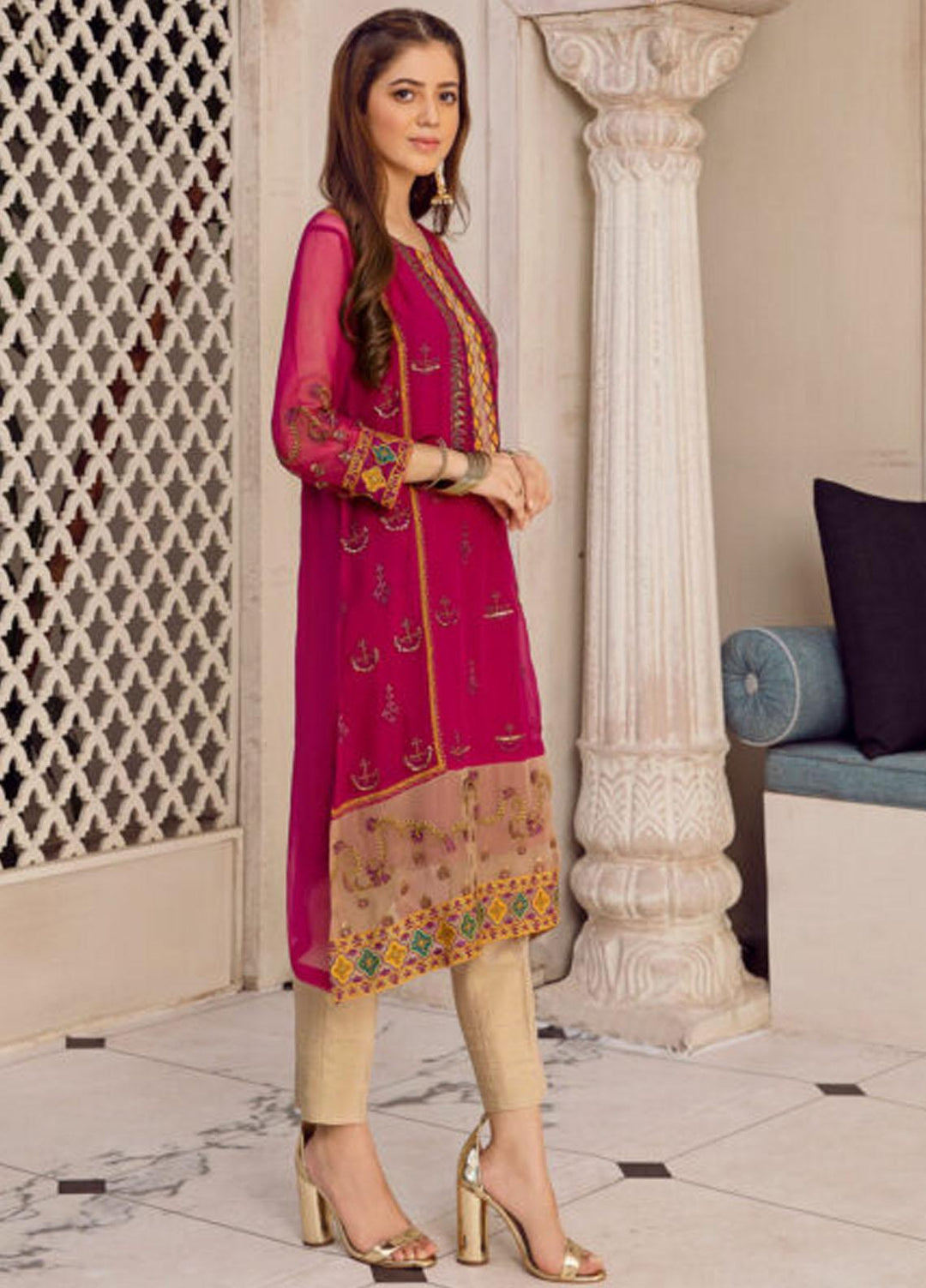 Kross Kulture Luxury Pret  Chiffon Shirt KX-20772 Majenda