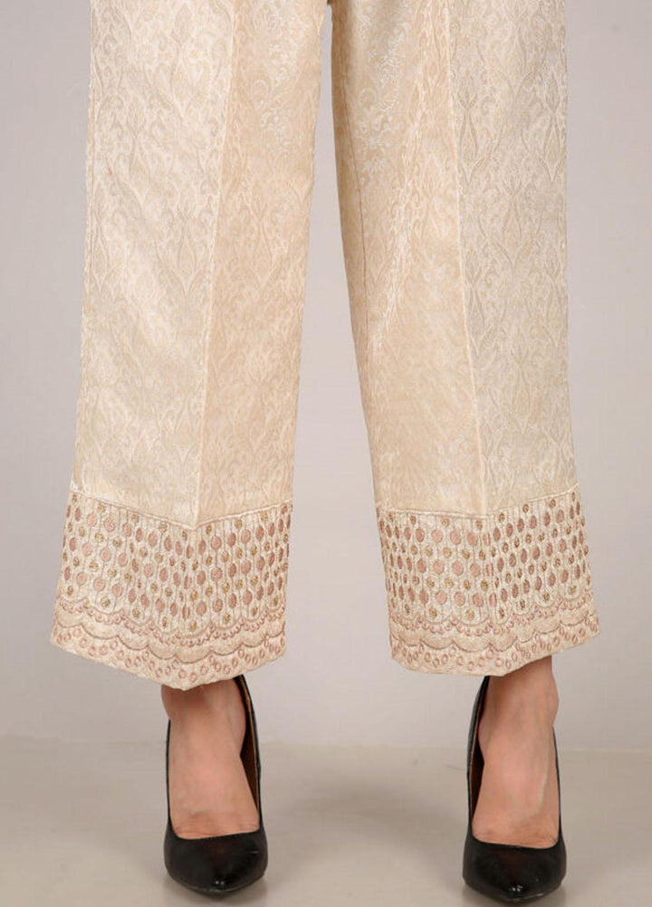 Kross Kulture Embroidered Jamawar Pret Trousers KTR-21826 B Cream