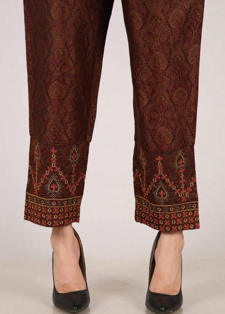 Kross Kulture Embroidered Jamawar Pret Trousers KTR-21827 B Dark Brown