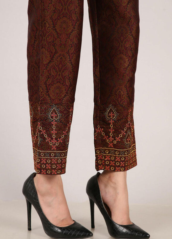 Kross Kulture Embroidered Jamawar Pret Trousers KTR-21827 B Dark Brown