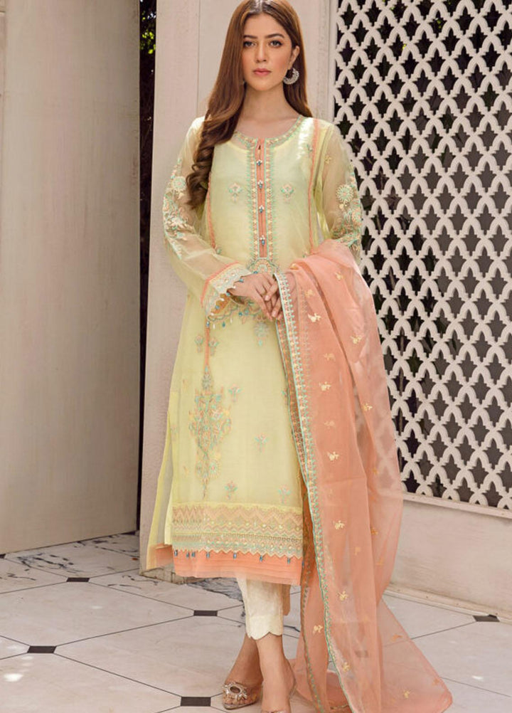Kross Kulture Luxury Pret  Organza 2 Piece Suit KLX-21267 Yellow