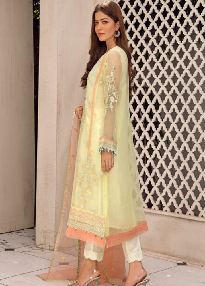 Kross Kulture Luxury Pret  Organza 2 Piece Suit KLX-21267 Yellow