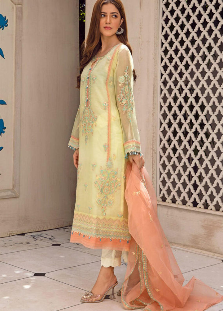 Kross Kulture Luxury Pret  Organza 2 Piece Suit KLX-21267 Yellow