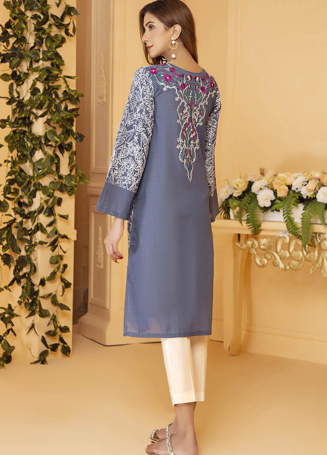 Kross Kulture Embroidered Lawn Stitched Kurtis KB-20654 Blue