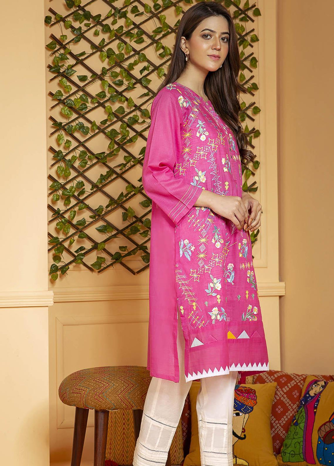 Kross Kulture Embroidered Lawn Stitched Kurtis KB-21000 Pink