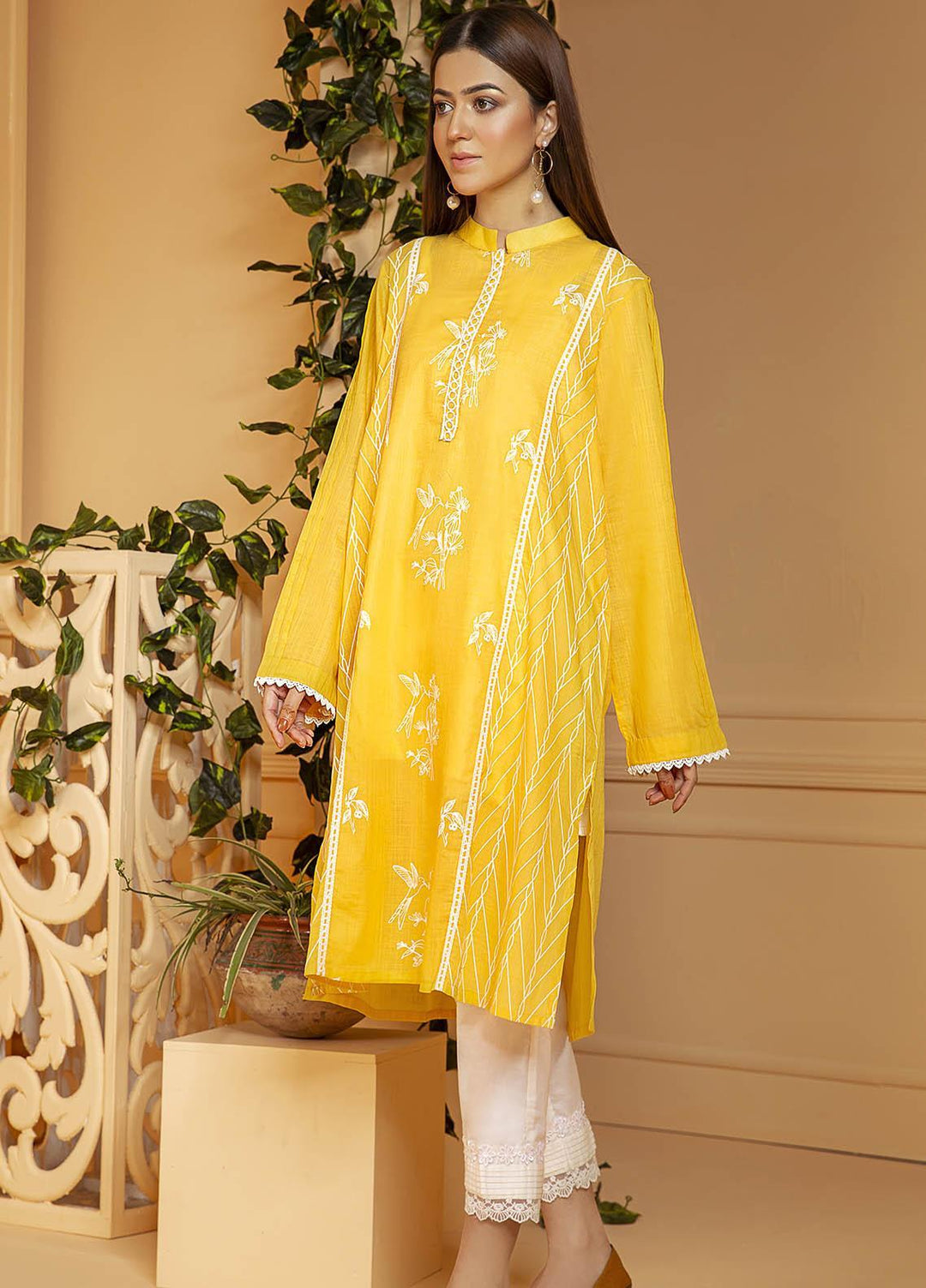 Kross Kulture Embroidered Lawn Stitched Kurtis KB-21010 Yellow
