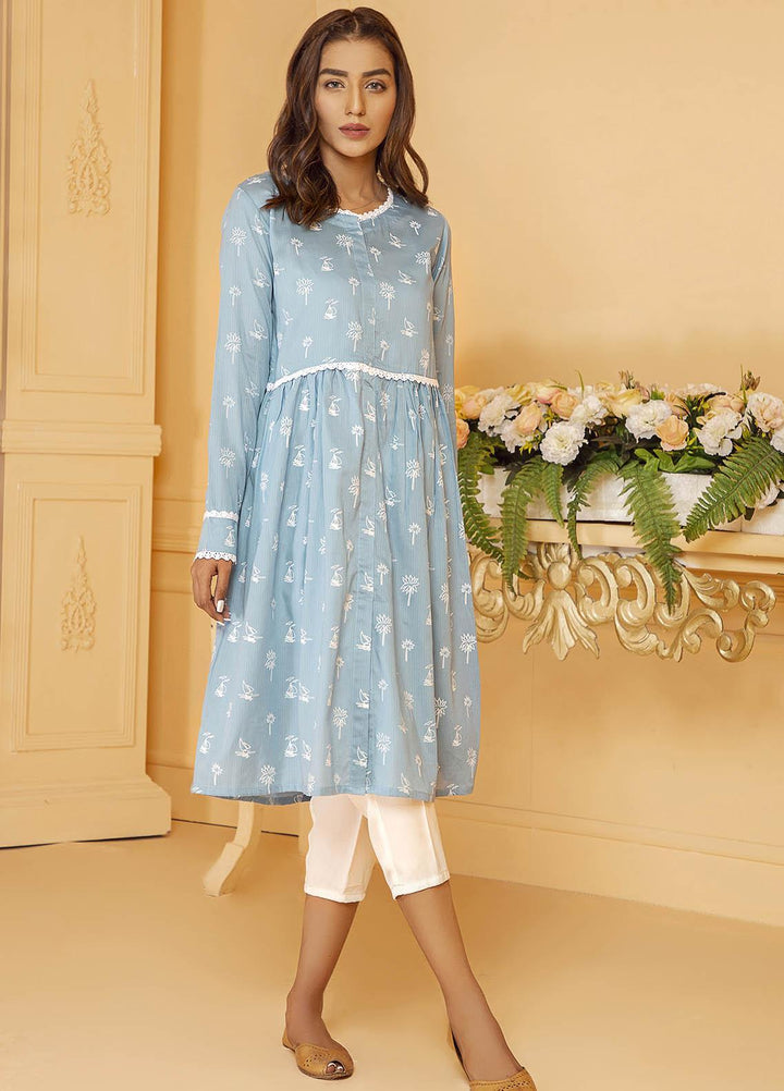 Kross Kulture Embroidered Lawn Stitched Kurtis KB-21013 Sky Blue