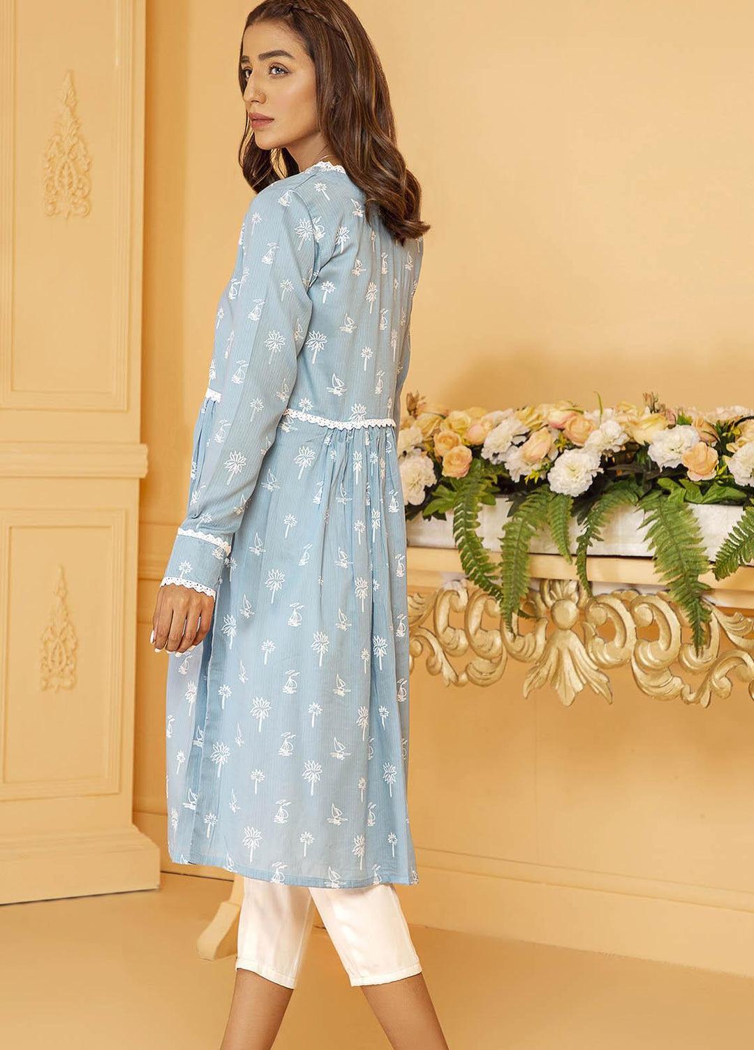 Kross Kulture Embroidered Lawn Stitched Kurtis KB-21013 Sky Blue