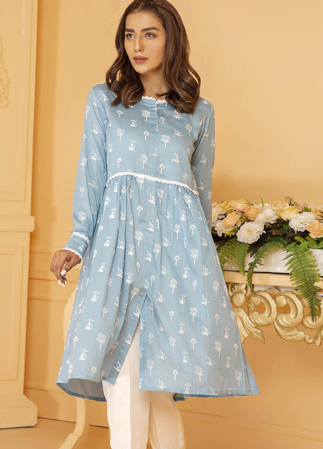 Kross Kulture Embroidered Lawn Stitched Kurtis KB-21013 Sky Blue