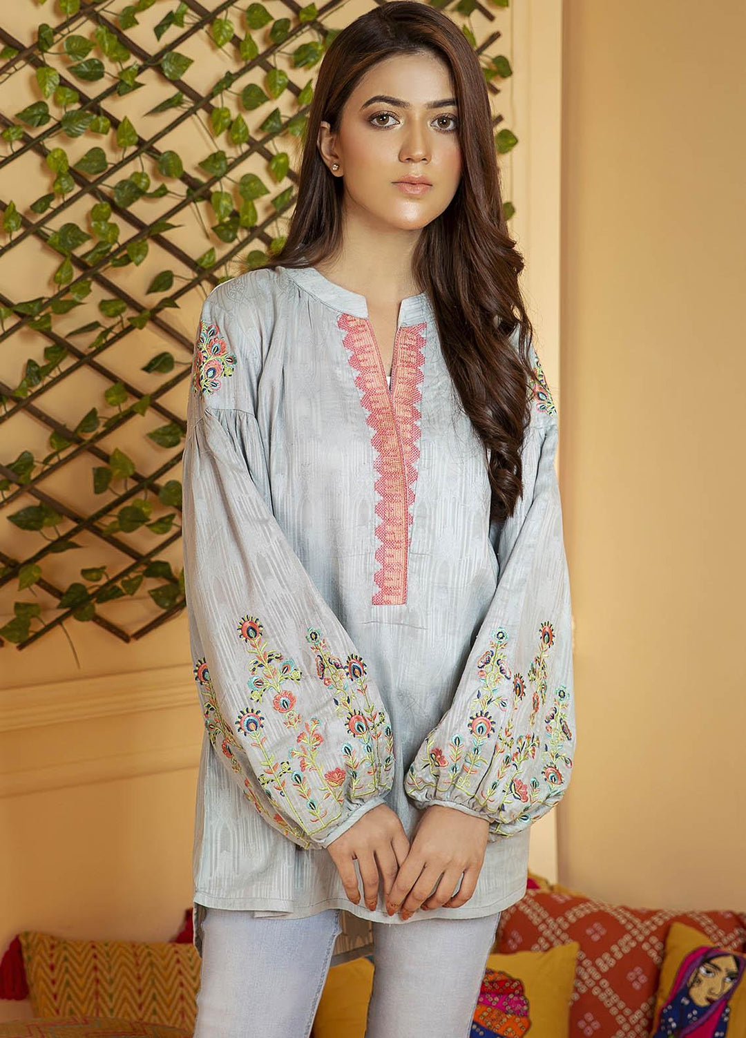 Kross Kulture Embroidered Cotton Stitched Kurtis KB-21019 Aqua