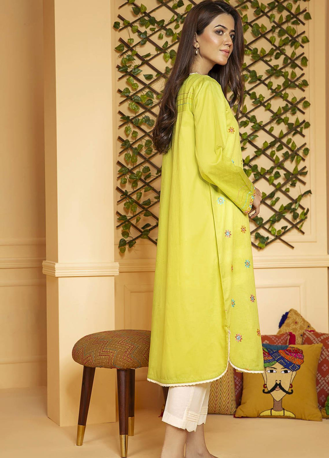 Kross Kulture Embroidered Cotton Stitched Kurtis KB-21071 Olive