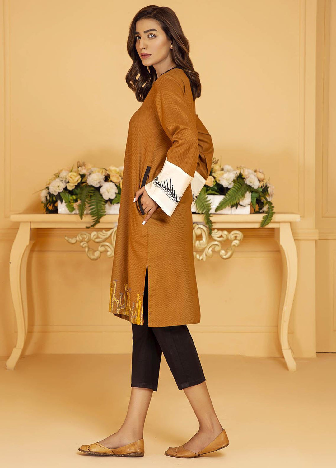 Kross Kulture Embroidered Lawn Stitched Kurtis KE-21032 Rust