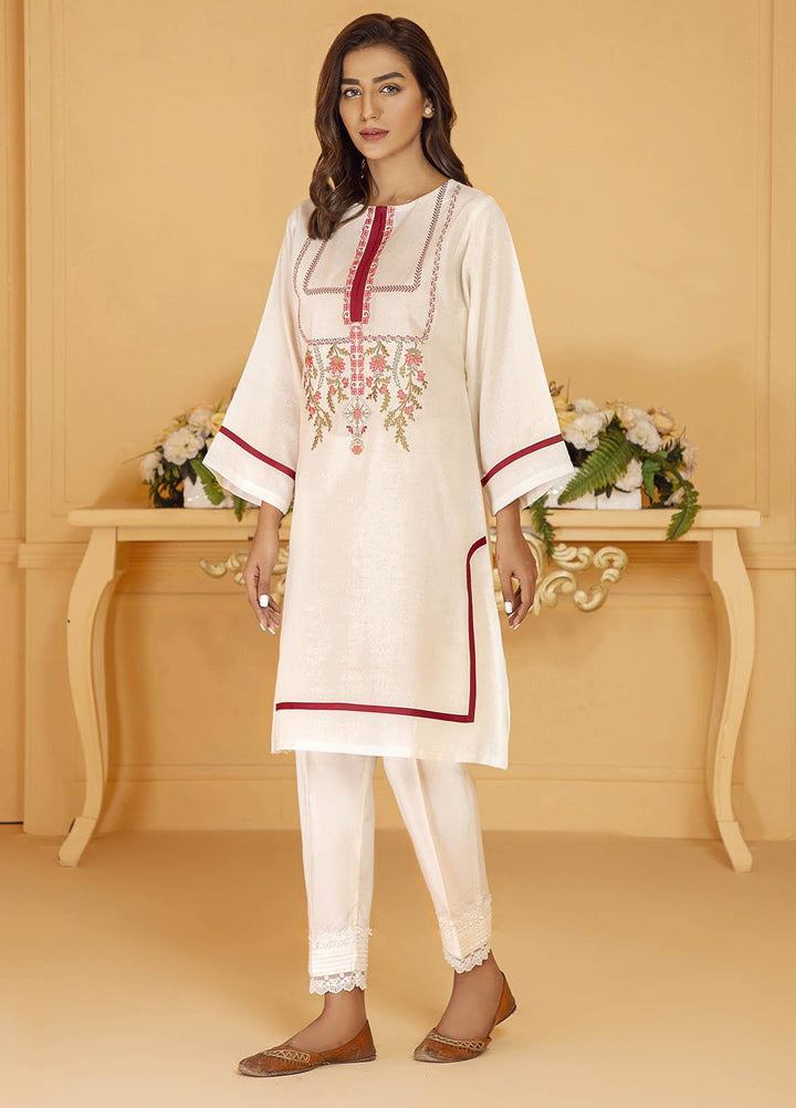 Kross Kulture Embroidered Karandi Stitched Kurtis KE-21043 White
