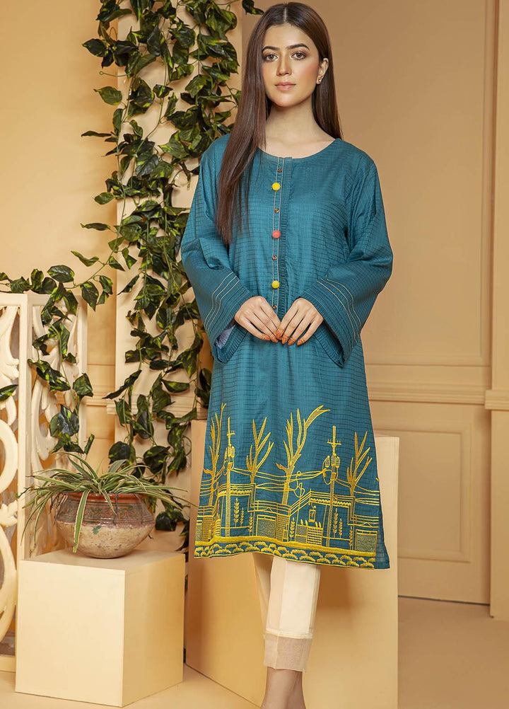 Kross Kulture Embroidered Cotton Stitched Kurtis KE-21110 Ferozi