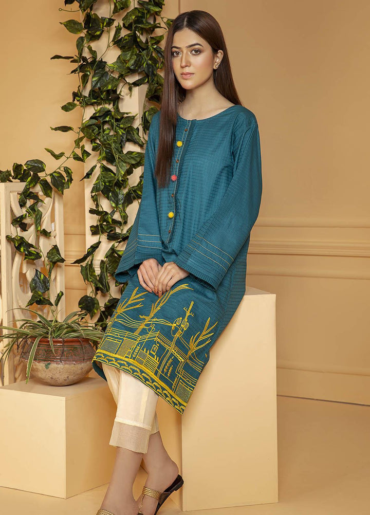 Kross Kulture Embroidered Cotton Stitched Kurtis KE-21110 Ferozi