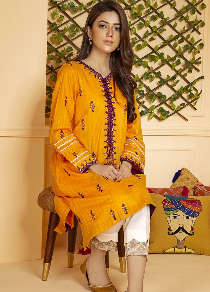 Kross Kulture Embroidered Cotton Stitched Kurtis KE-21142 Orange