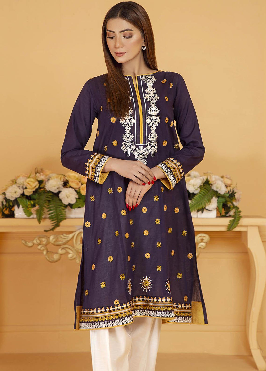 Kross Kulture Embroidered Lawn Stitched Kurtis KE-21143 Navy