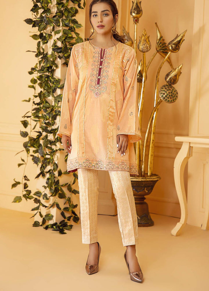 Kross Kulture Embroidered Jacquard Stitched Kurtis KE-21158 Peach