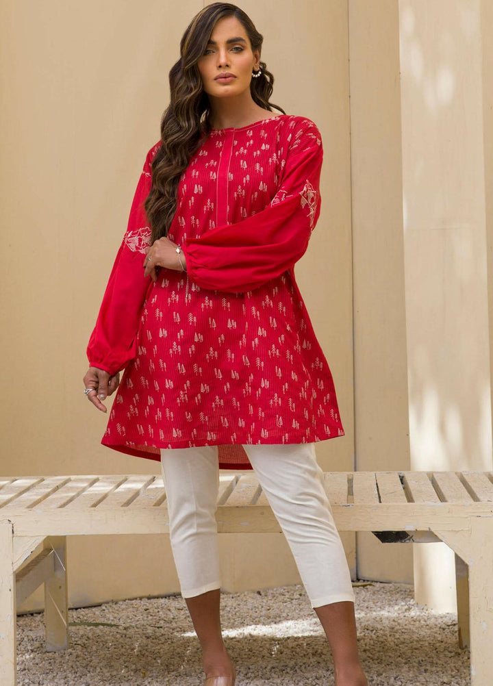 Kross Kulture Casual Pret Embroidered Lawn Shirt KB-21059 Red