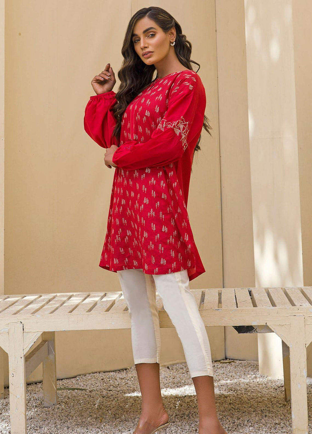 Kross Kulture Casual Pret Embroidered Lawn Shirt KB-21059 Red