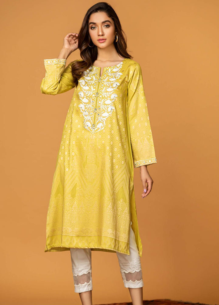 Kross Kulture Embroidered Jacquard Stitched Kurtis KE-20355-Yellow