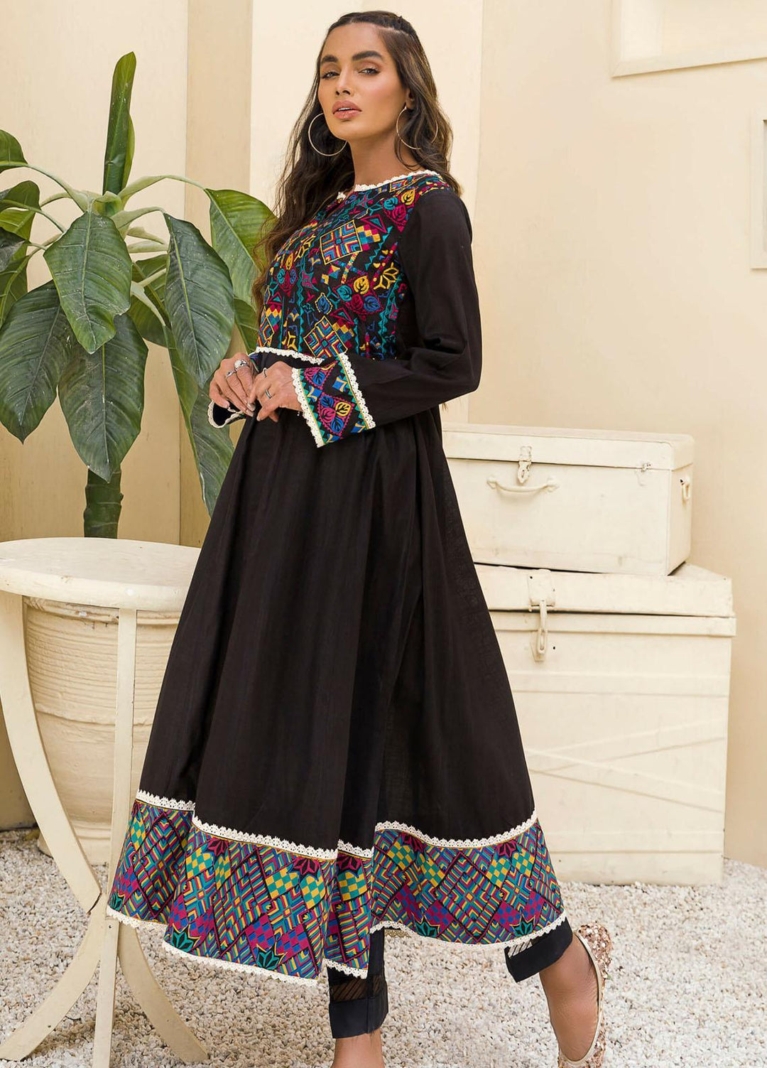 Kross Kulture Casual Pret Embroidered Lawn Shirt KE-21095 Black