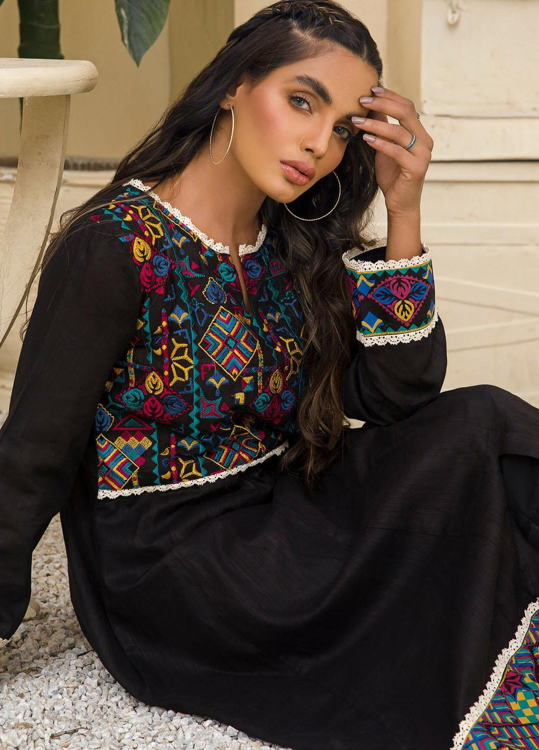 Kross Kulture Casual Pret Embroidered Lawn Shirt KE-21095 Black