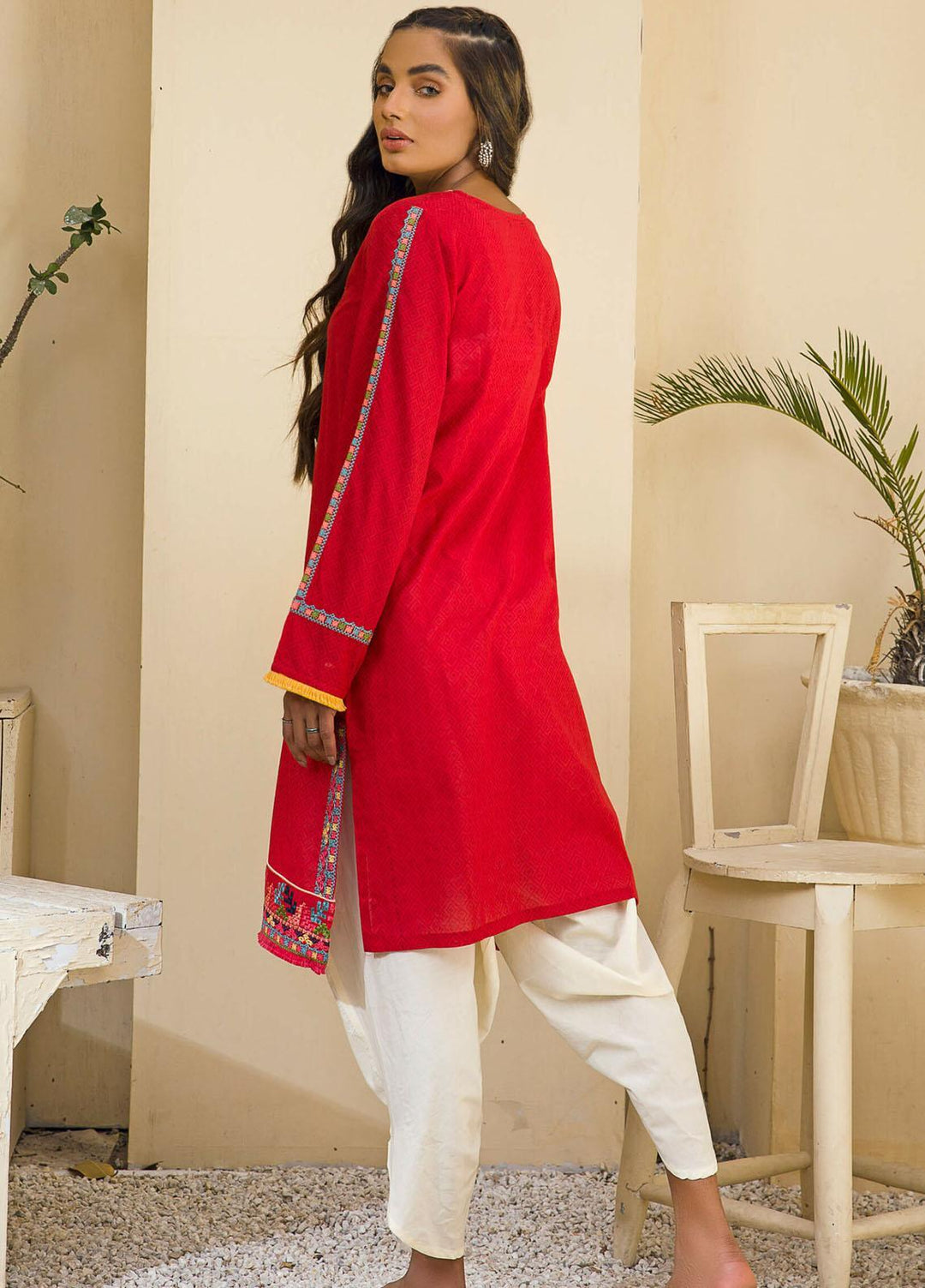 Kross Kulture Casual Pret Embroidered Lawn Shirt KE-21207 Red