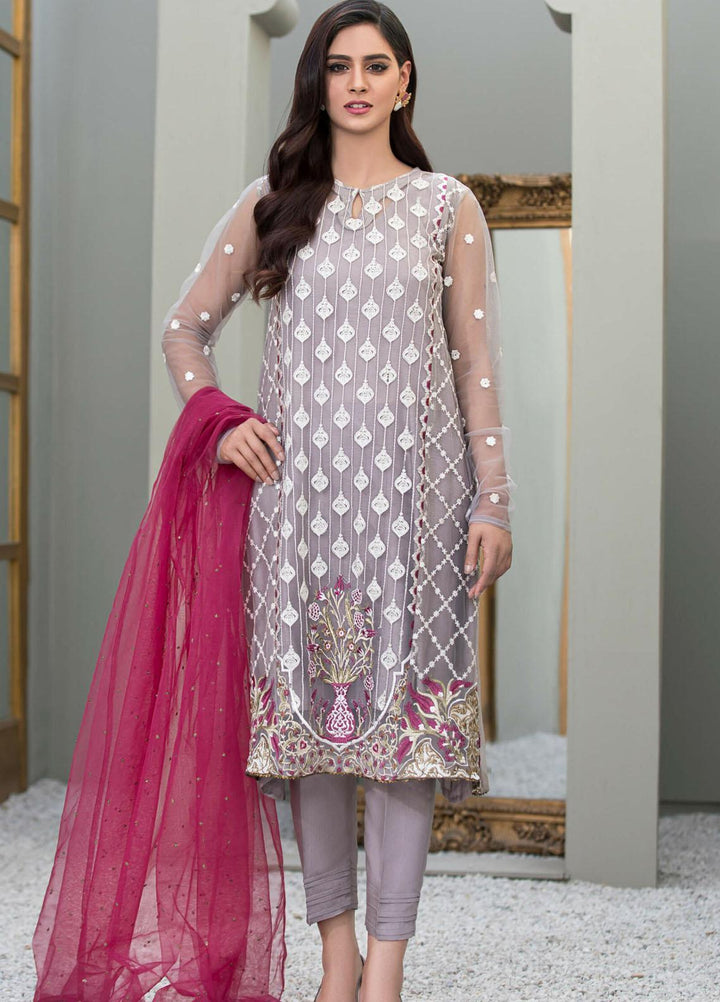 Kross Kulture Luxury Pret Embroidered Net 3 Piece Suit KLX-21069 Grey