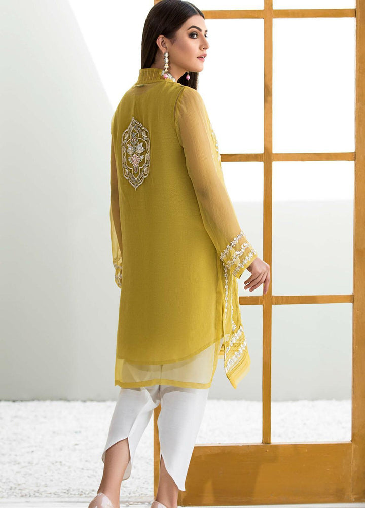 Kross Kulture Casual Pret Embroidered Chiffon Shirt KX-20753 Yellow