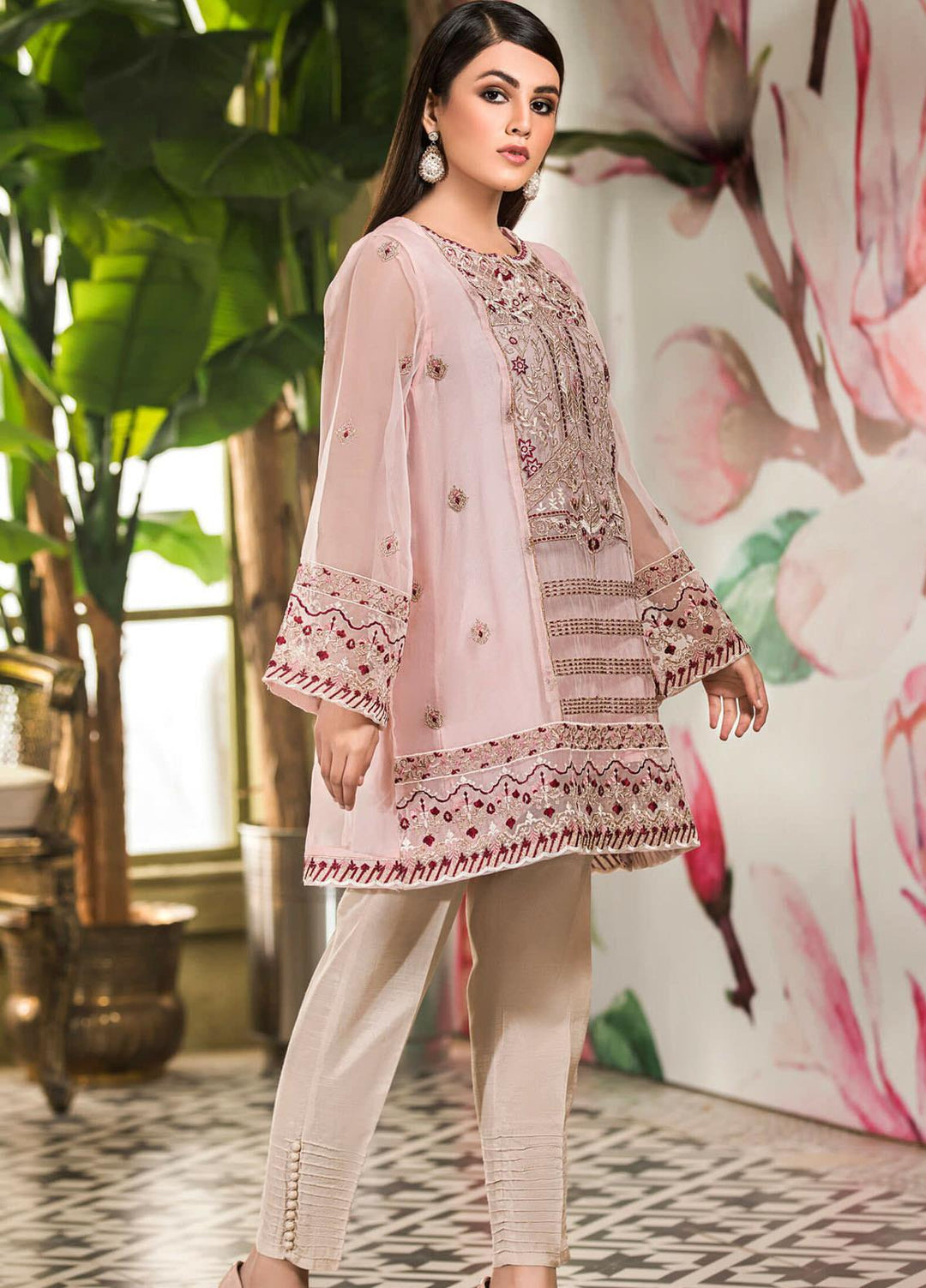 Kross Kulture Embroidered Organza Stitched Kurtis KX-20901 PNK