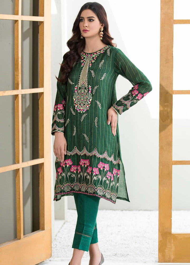 Kross Kulture Embroidered Cotton Net Stitched Kurtis L-Green KX-21079