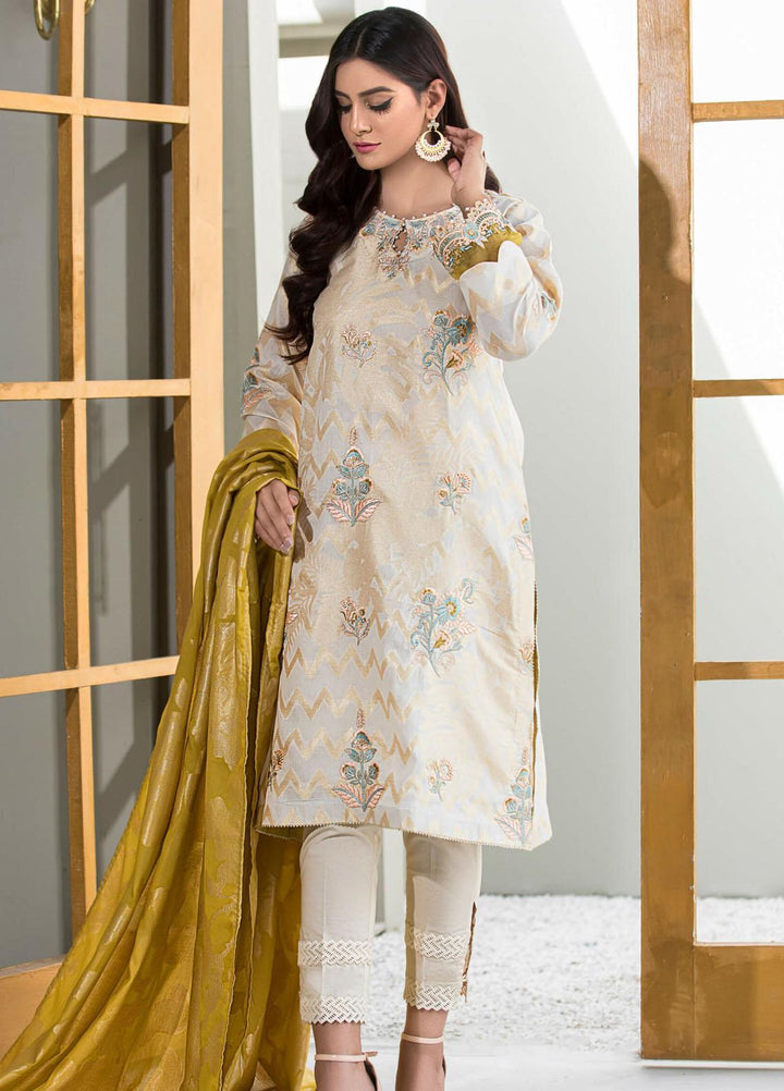 Kross Kulture Embroidered Jacquard Stitched 2 Piece Suit  Cream KE-21157