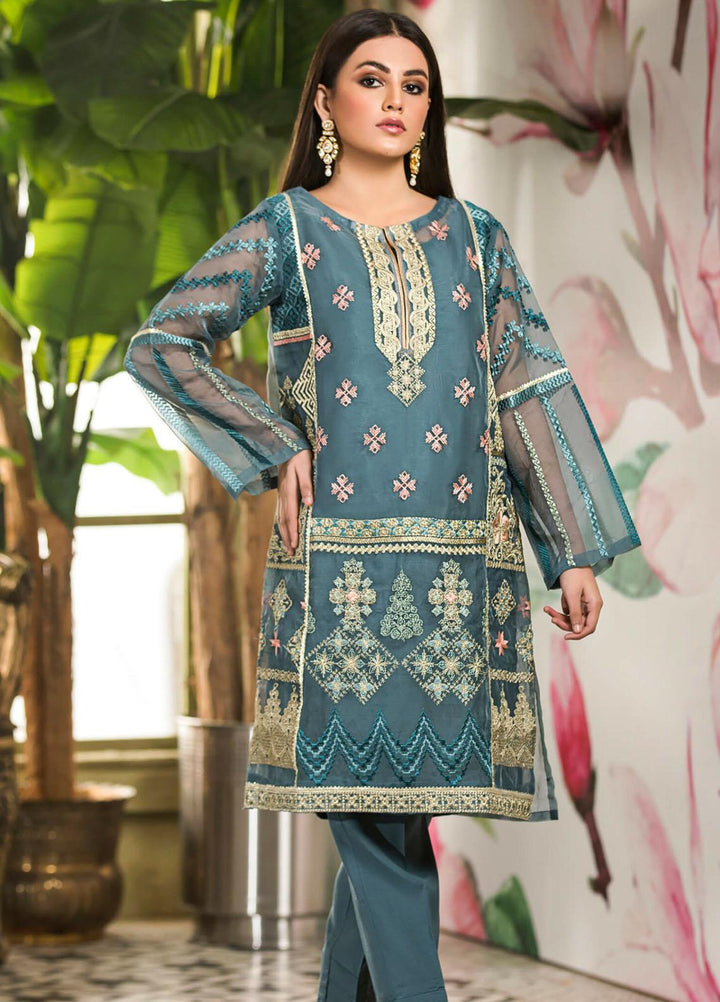 Kross Kulture Embroidered Organza Stitched 2 Piece Suit  Grey KE-20496