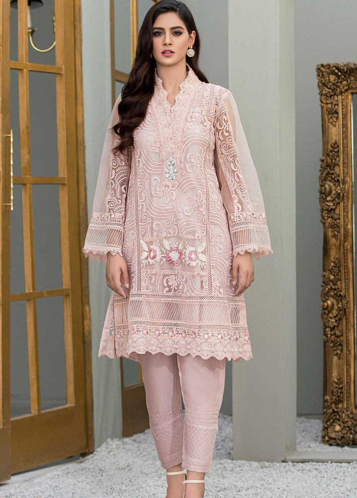 Kross Kulture Embroidered Net Stitched Kurti Peach KX-20917