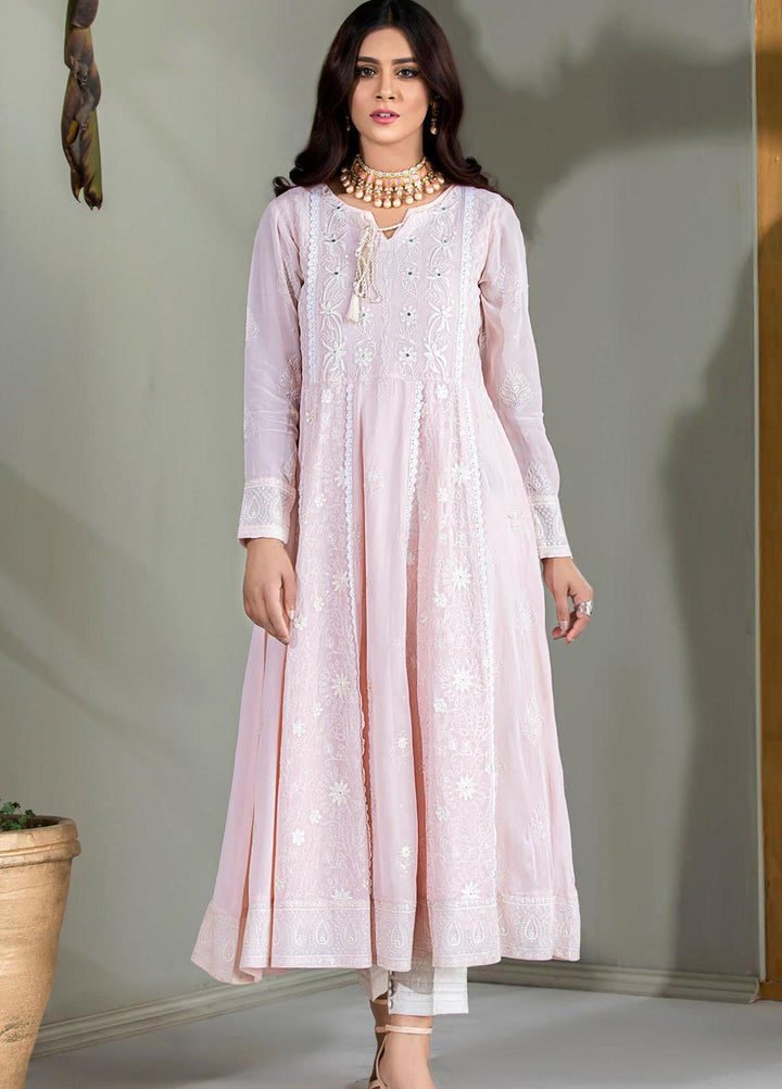 Kross Kulture Embroidered Chiffon Stitched Kurti Pink KE-20549