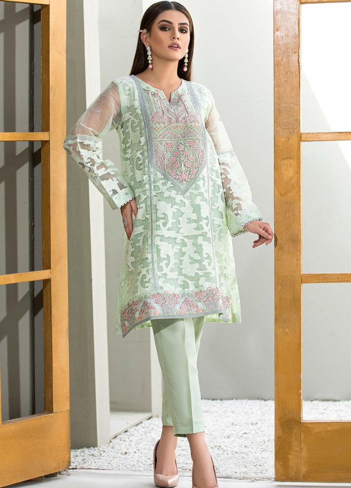 Kross Kulture Embroidered Organza Stitched Kurti Sea Green KE-21154