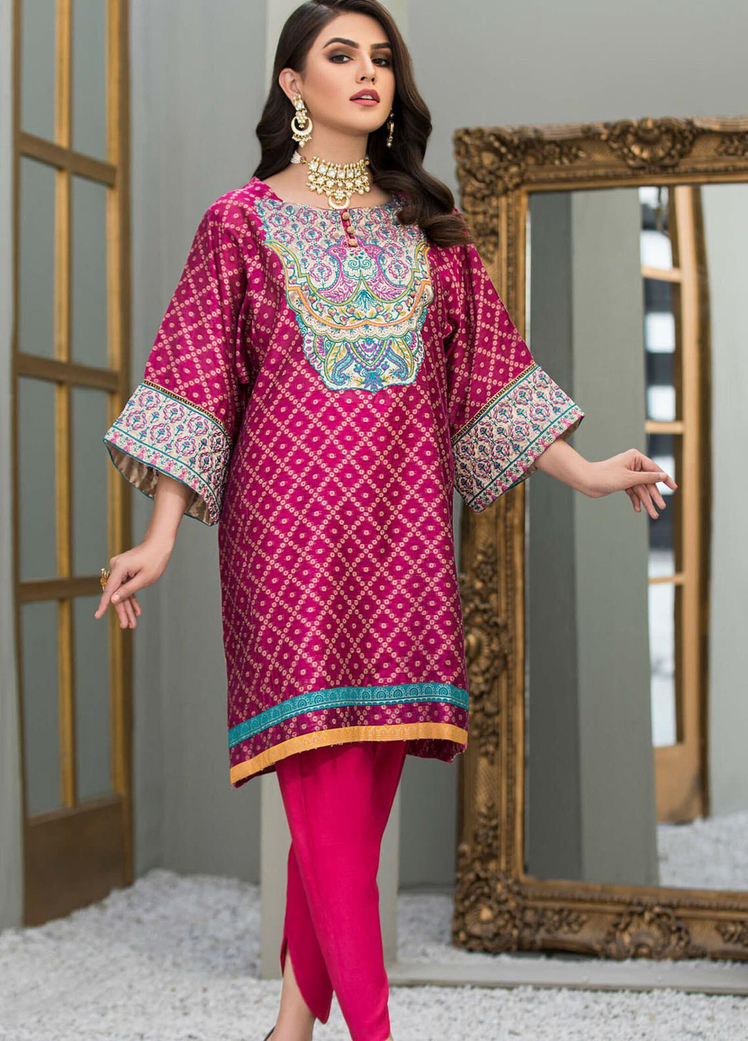 Kross Kulture Embroidered Cotton Net Stitched Kurtis Majenda KX-21087