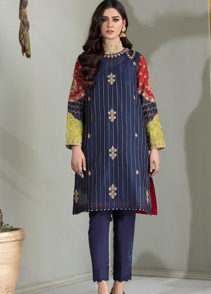 Kross Kulture Embroidered Cotton Net Stitched Kurtis Navy KE-21103